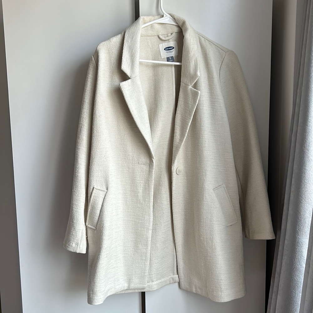 Off white textured blazer jacket